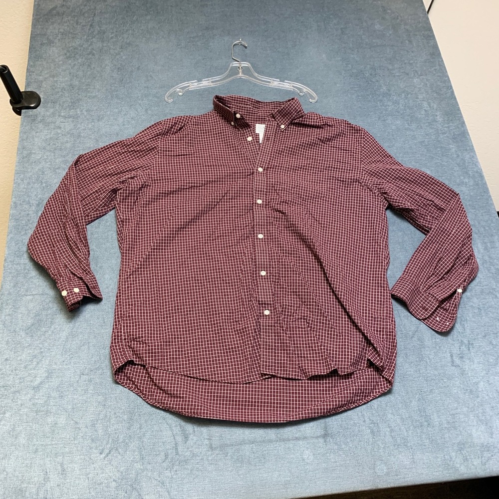 L.L.Bean Shirt Mens 2XL Maroon Plaid Cotton Regular Slightly Fitted Button Down